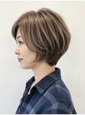 大人可愛い40代50代くびれショートボブ丸みショート