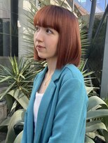 ストレートボブオレンジブラウンブリーチなし顔まわりカット