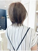 福山市美容室Caaryミディアムウルフ透明感青みベージュカラー