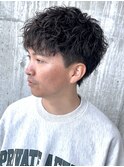フェザーパーマフェザーショートツーブロックメンズマッシュ