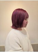 切りっぱなしボブ/外ハネ/20代30代40代/ピンク/バイオレット