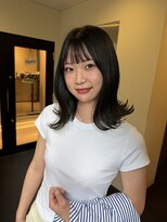 ナンバー ソポ 札幌/ジャム 札幌(N° sopo/JAM) ぱつっとミディアムボブ×オリーブベージュ×酸性ストレート