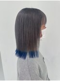 10代20代デザイン裾カラーグレーブルー艶髪ストレート