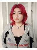 ケアブリーチハイトーンネオンピンクカラーレイヤーボブ