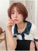ショート　ワンカールパーマ　夏　アプリコットオレンジ
