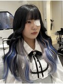インナー2色とブルーブラックエクステでボブからロングに♪