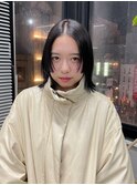切りっぱなしボブ　姫カット　前髪長め　伸ばしかけ　前髪なし