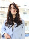 かきあげバング/外国人風ウェーブ/ウェットヘア/暗髪/本牧