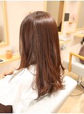 透け感ブラウン艶カラーナチュラルストレートセミロング20代30代