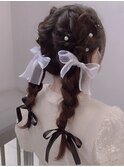 編み込みリボンツインテール/コンサート/ライブ/イベント/結婚式