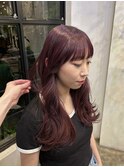 ブリーチ無しダブルカラーで作るチェリーレッド×レイヤーカット