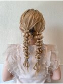 ★結婚式お呼ばれドレスヘア編み込みポニーテールアップスタイル