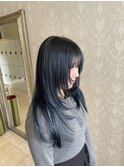 ネイビーブルージュカラー×レイヤーカット10代20代韓国顔まわり