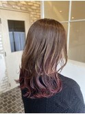 美髪ワインレッドインナーカラー×ウルフカット（水素も◎）