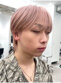 渋谷メンズブリーチカラーピンクベージュセンターパート