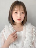 アプリコットオレンジイヤリングカラー内巻きボブくびれヘアa