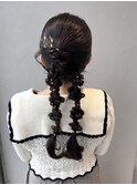 編みおろしツイン×ヘアセット