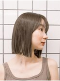 ボブ　外ハネボブ　くびれヘア　夏　縮毛矯正　ハイライトカラー