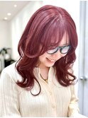 Say.ミディアムデジタルパーマチェリーブラウンワインレッド