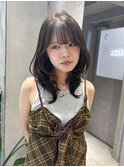 オリーブベージュ/レイヤーカット/顔周りレイヤー/シースルー