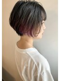 パープルインナーカラー×ハンサムショートスタイル【高田馬場】