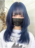 《高瀬寛菜》ネイビーブルー/レイヤーウルフカット/韓国/大宮