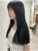 ワンレン×モノトーン×インナー シアン
