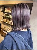 バレイヤージュ、ハイライト、ボブ、ラベンダーグレージュ