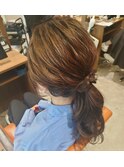 20代30代40代♪大人可愛いブラウンカラーゆるふわローポニー