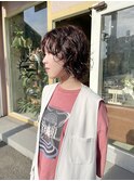 レイヤーパーマ ウルフパーマ センター分けパーマ ピンクカラー