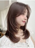 ミディアムレイヤーカットハッシュカットナチュラルブラウン栄