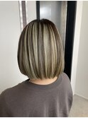 ぱつっとボブ 切りっぱなしボブ インナーカラー インナーボブ