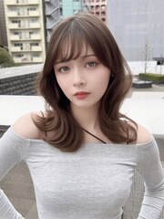 2wayバング韓国ヘア前髪シースルーミディアムくびれヘア顔周り