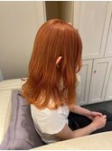 9994秋色オレンジベージュウルフレイヤーロング透明感カラー