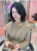 韓国ボブ　レイヤーボブ　春カラー　ブルーブラック
