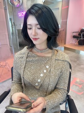 セシル(SECYL) 韓国ボブ　レイヤーボブ　春カラー　ブルーブラック