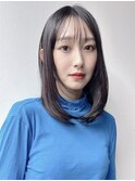 レイヤー×ミディアム*レイヤーカット*黒髪*面長*30代40代50代