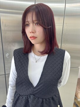 ユイマァル 岡山店(YUIMARL) レイヤーカット20代30代40代ミディアムレイヤーボブレッドカラー