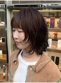 ウルフパーマミディアムヘア顔まわりカットレイヤーカット