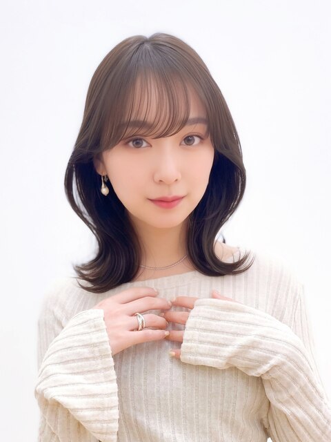 大人可愛い透明感ブリーチなしオリージュ切りっぱなしボブミディ