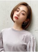 韓国風美髪外ハネボブ顎ラインボブタッセルボブカシスブラウン