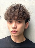 心斎橋シャドウパーマメンズマッシュウルフカット波巻きパーマ