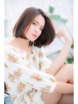 ミック ヘアアンドメイク アップ 駒込店(miq Hair&Make up) 前下がりで小顔見せ！オレンジブラウンナチュラルボブc1