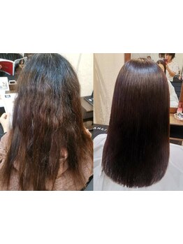 低ダメージW効果☆生コラーゲンたっぷり配合縮毛矯正+髪質改善トリートメント￥22990→￥16500/ご予約殺到