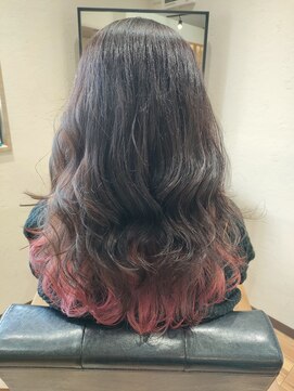 ココレ(cocole) #インナーカラー　ベリーレッド&ペールオレンジ