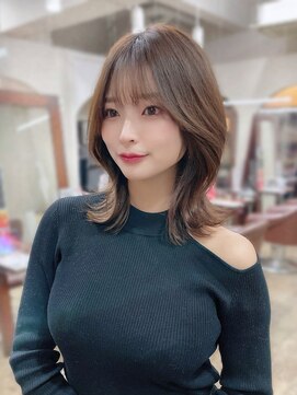 ハピネス 梅田茶屋町店(HAPPINESS) ミディアムレイヤー/韓国ヘア/顔周り/ブリーチなし/グレージュ