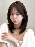ワンカール薄めバングサイドバングくびれヘアデザインカラー