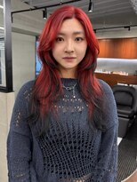 ニコ トウキョウ 渋谷(nico TOKYO)&nbsp;ダブルカラーチェリーレッドピンクブラウン韓国レイヤーロング