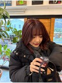 顔周りレイヤー　ミディアムレイヤー　ローズカラー