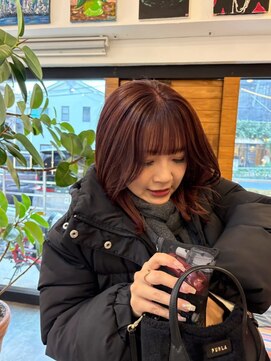 ツネ ヘアアンドヘッドスパ(TsuNE hair&head spa) 顔周りレイヤー　ミディアムレイヤー　ローズカラー